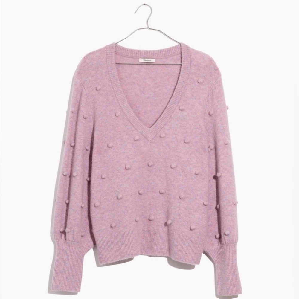 Madewell Bobble Dashwood V-Neck Merino Will Blend Sweater in Coziest Yarn Sz S.